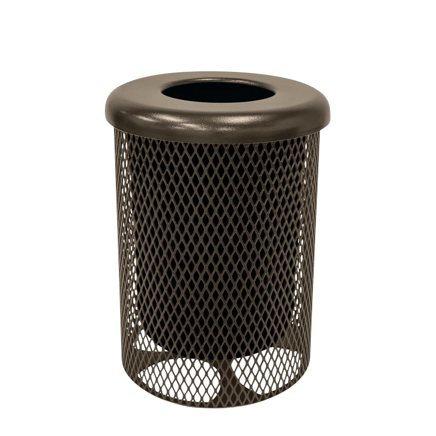 COATEDOUTDOORFURNITURE RFT-TXTBRW Heavy Duty Round Trash Receptacle with Flat Top, Liner Included, 32 Gallon, Textured Brown, Made in America