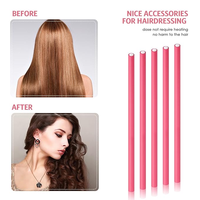 Chuangdi 20 Pcs Flexible Curling Rods Twist Foam Hair Rollers Soft Foam Hair Rods Rollers Curlers and Pintail Comb for Women Long and Short(0.31 x 9.4 Inch,Dark Pink)