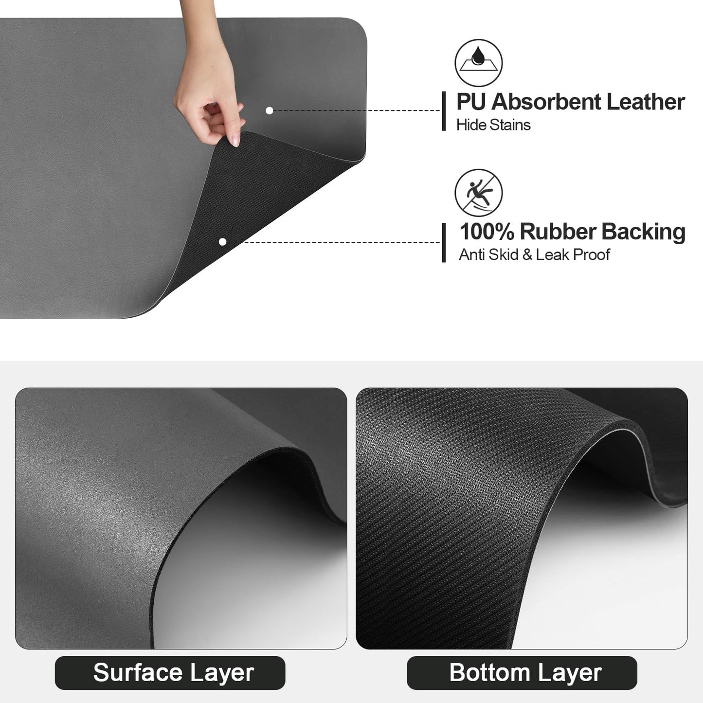 Dish Drying Mat for Kitchen Counter | Coffee Bar Mat for Countertops | Heat Resistant Drainer Mat with Non-slip Rubber Backed | Hide Stain Kitchen Absorbent Draining Mat | Dark Grey 18"x24"