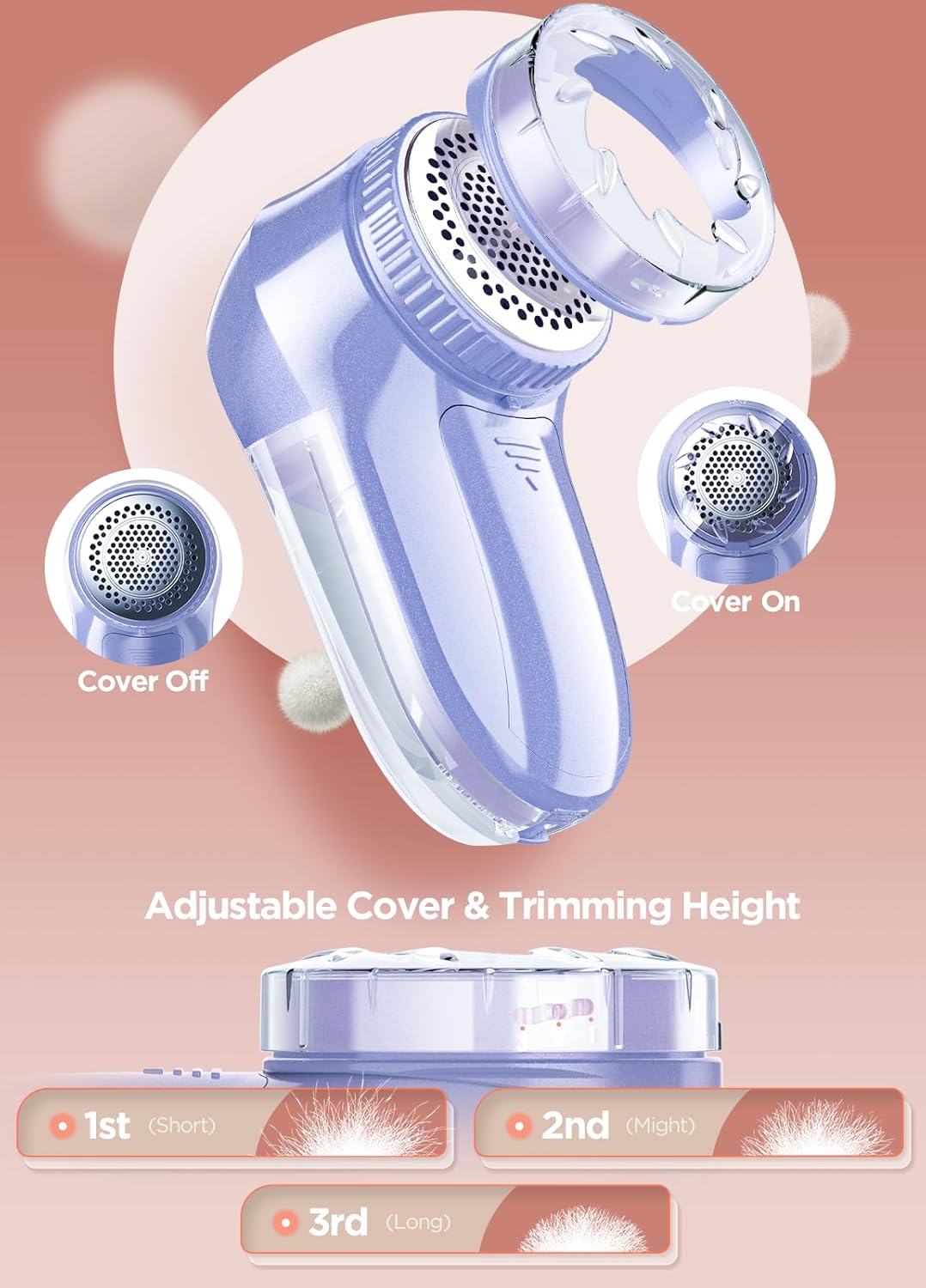 Bymore Fabric Shaver, Lint Remover, Lint Shaver Defuzzer Sweater Shaver for Clothes and Furniture AC Adapter or Battery Operated Pill Fuzz Remover-Light Purple