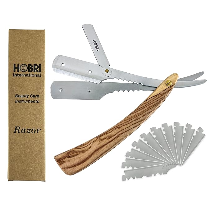 Premium Barber Straight Edge Razor with 10 Blades Men's Manual Shaver Salon Quality Razor (Wooden)
