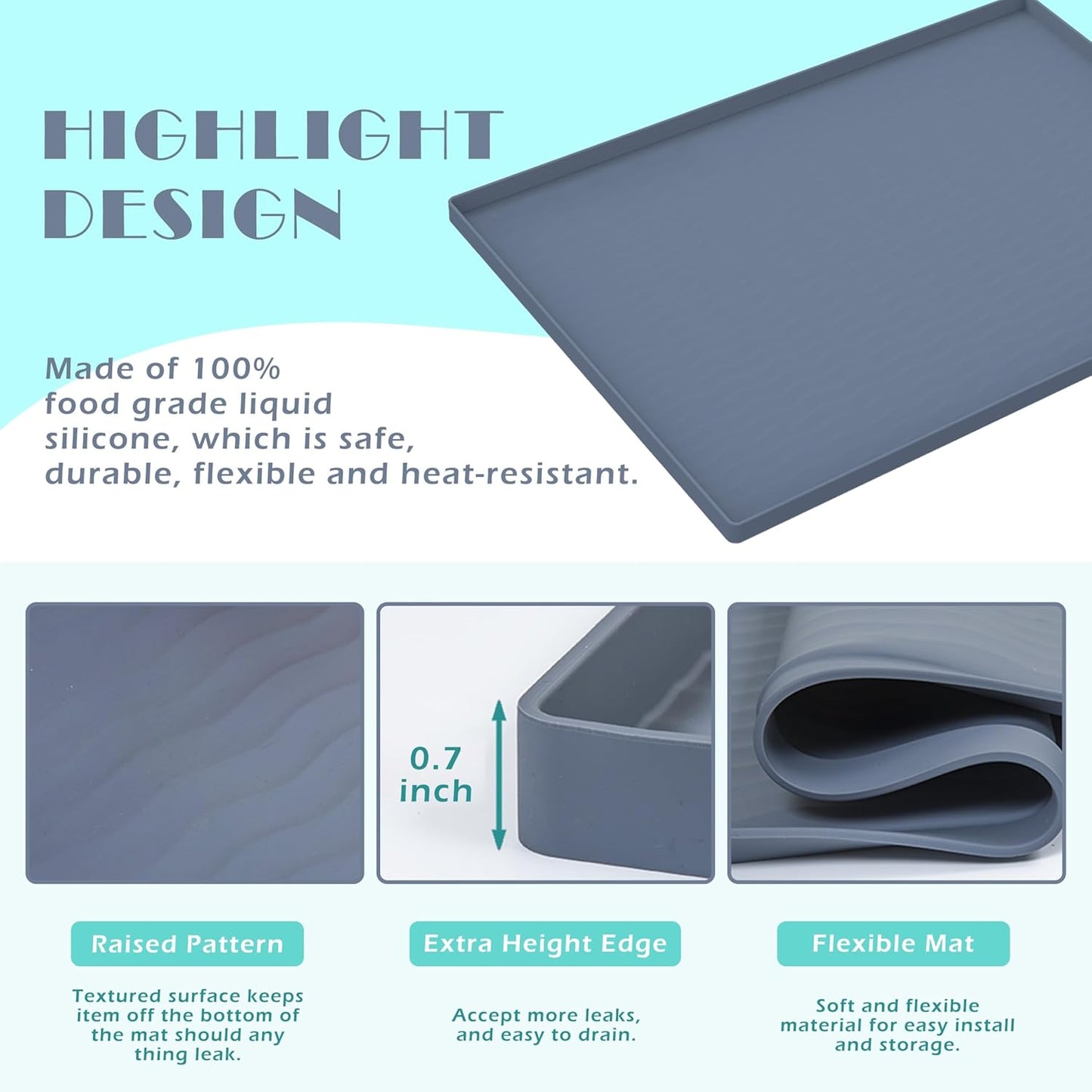 URMONA Waterproof Silicone Under Sink Mat 34'' x 19'' Shelf Liner for Kitchen and Bathroom, Cabinet and Counter Protector, Storage and Organizers, Litter Mat, Pet Cat Puppy Essentials(Light Grey)