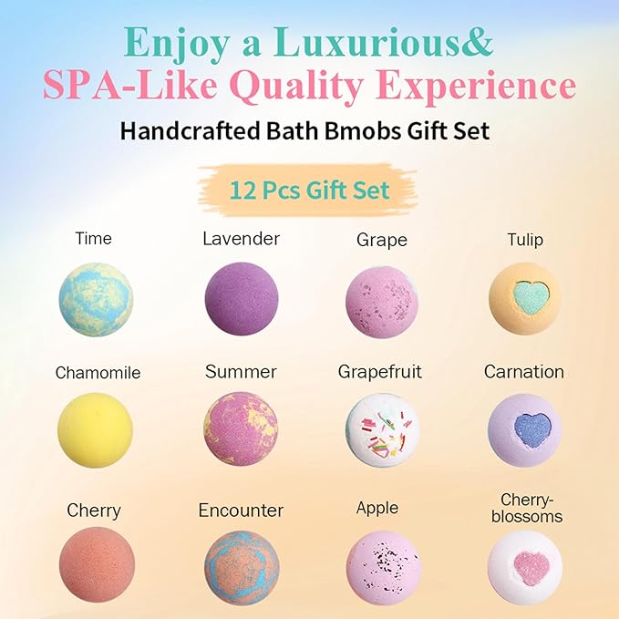 RoseFlower Bath Bombs Gift Set, 12pcs Colorful Bath Bombs, Handmade & Plant Essence, Plant Essential Oil Extraction, Home Bath to Moisturize Skin, Perfect SPA Gift for Women