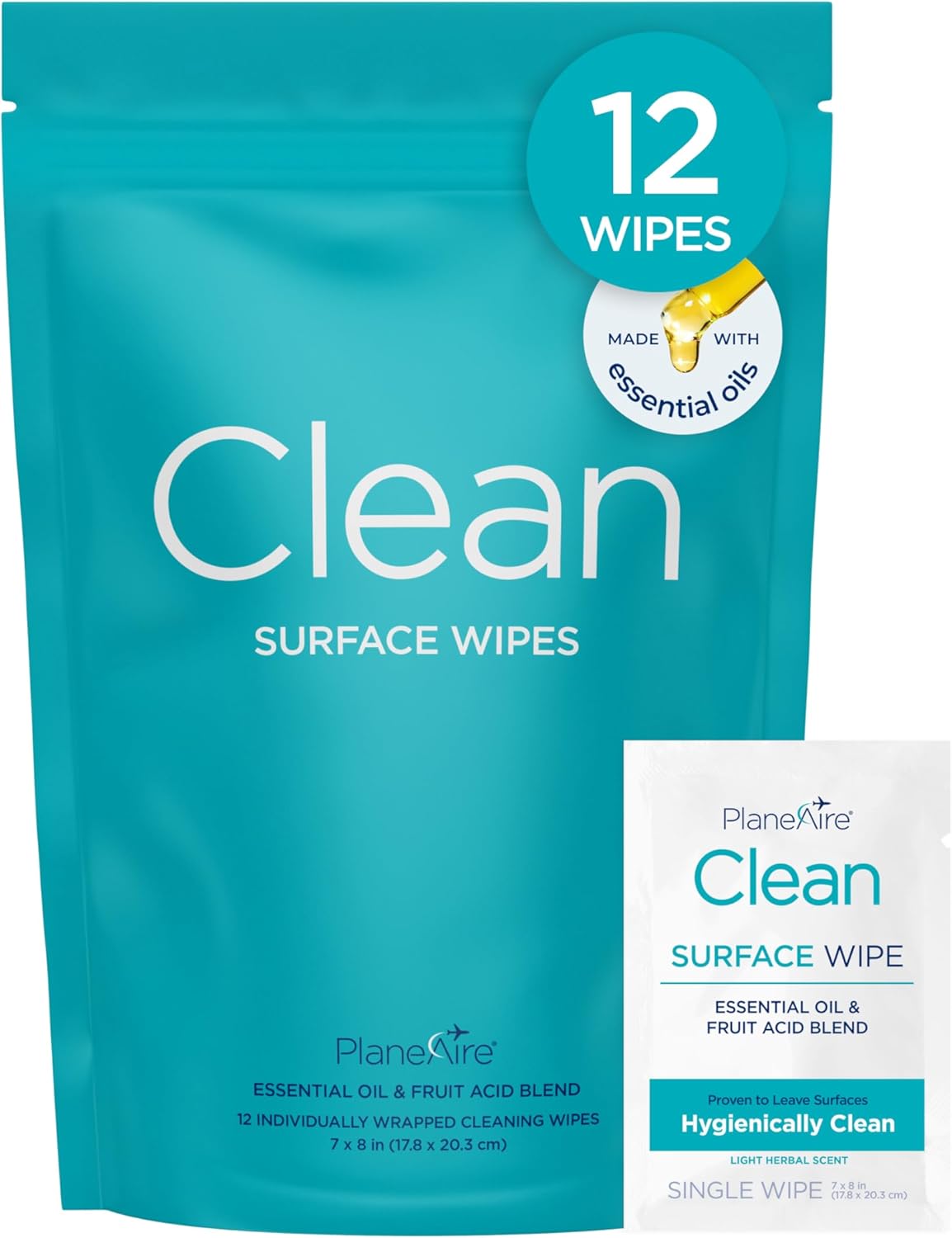Clean Wipes | Surface Cleaning Wipes | Individually Wrapped Travel Wipes | All Purpose Cleaning Wipes | Airplane Travel Essentials | Travel Cleaning Supplies | On the Go Essentials | Essential Oils
