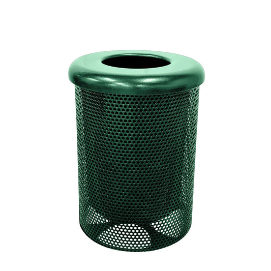 COATEDOUTDOORFURNITURE RFT-P-TXTGRN Heavy Duty Round Trash Receptacle with Flat Top, Liner Included, 32 Gallon, Textured Green, Made in America