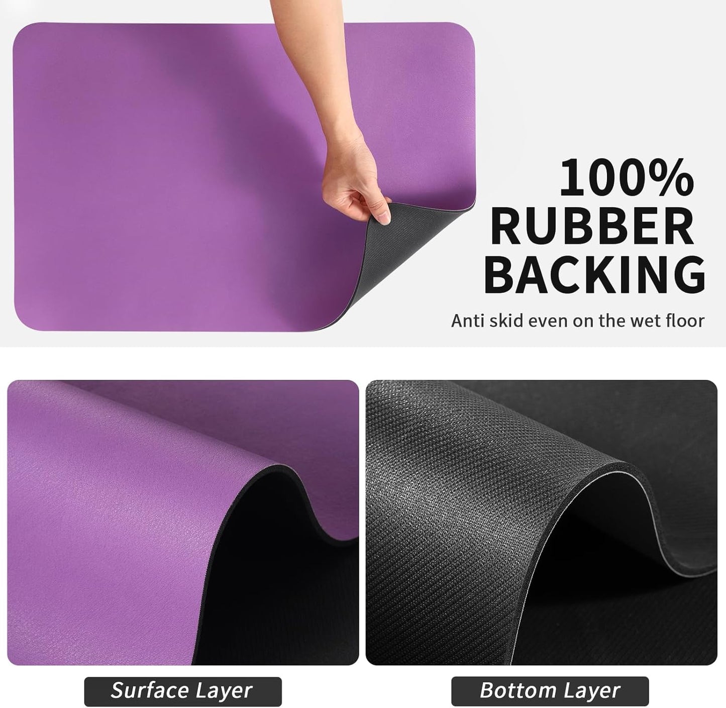 Dish Drying Mat for Kitchen Counter, Heat Resistant Drainer Mats with Non-slip Rubber Backed, Hide Stain Kitchen Super Absorbent Draining Mat, Easy to Clean Dish Rack Pad, Purple 18"x24"