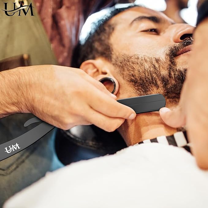 UM Supplies Straight Edge Razor with 20 Replaceable Single Edge Blades kit | Men's Straight Shaving Razors | Navajas para Barbero