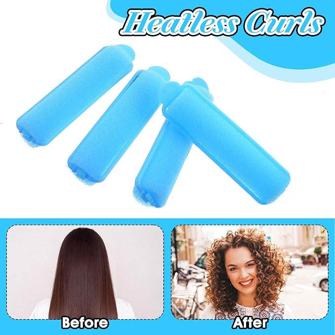 56pcs Sponge Rollers for Hair, 2.67 In Sponge Curlers, Soft Rollers, Heatless Foam Curlers for Styling Long Short Hair Ladies Children (Blue)