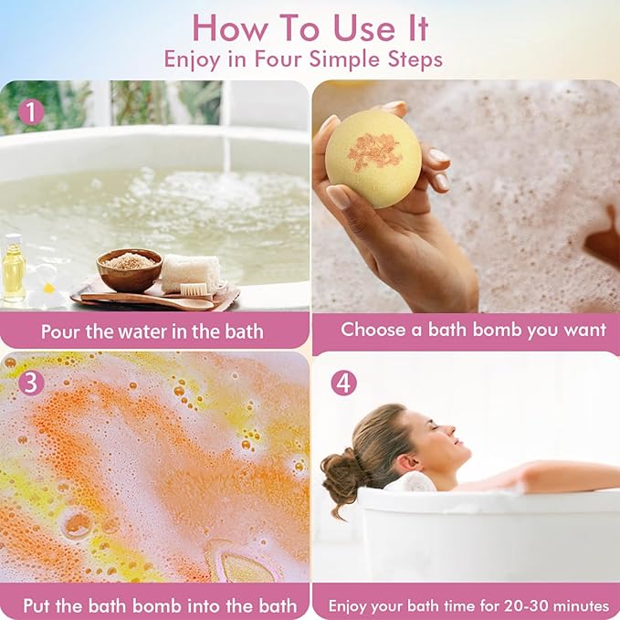 RoseFlower Bath Bombs Gift Set, 8pcs Colorful Bath Bombs, Handmade & Plant Essence, Plant Essential Oil Extraction, Home Bath to Moisturize Skin, Perfect SPA Gift for Women