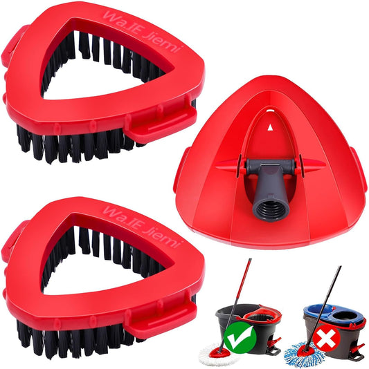 2 Pcs Mop Scrub Brush Head and 1 Mop Base Part Replacement for EasyWring 1 Tank System, Hard Bristle Cleaning Brush for Bathroom Kitchen Tile