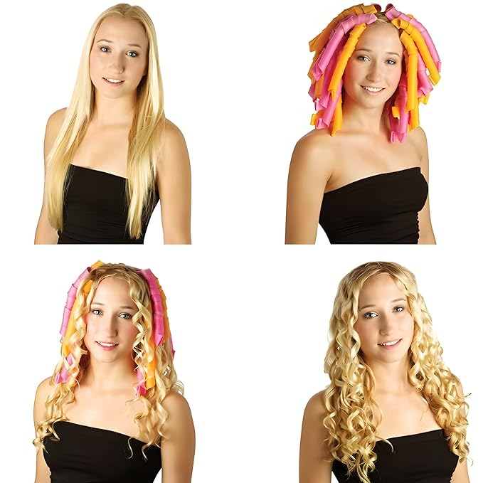 50 Pcs Heatless Spiral Hair Curlers 22inch Magic No Heat Hair Curls For Long Hair 6Pcs Styling Hooks DIY Hair Rollers Set（purple-rosered）