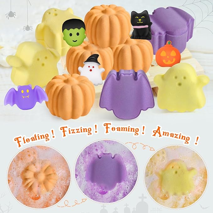 9 Pack Halloween Bath Bombs with Halloween Toys Inside, Halloween Gifts for Kids, Bath Bombs for Kids with Surprise Inside for Girls Boys Halloween Treat Bags Halloween Basket Halloween Party Favors