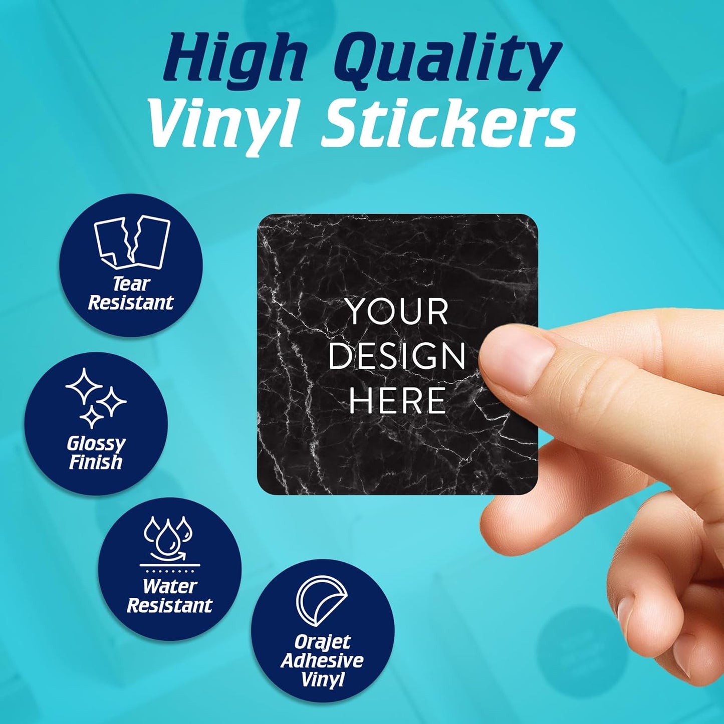 100 Custom Vinyl Stickers - Upload Your own Image, Text, Design, Logo - Personalized Logo Labels for Handmade, Packaging, Bottle, Jars, Candle, Brand Stickers (Black Marble, 1.5x1.5 Square)