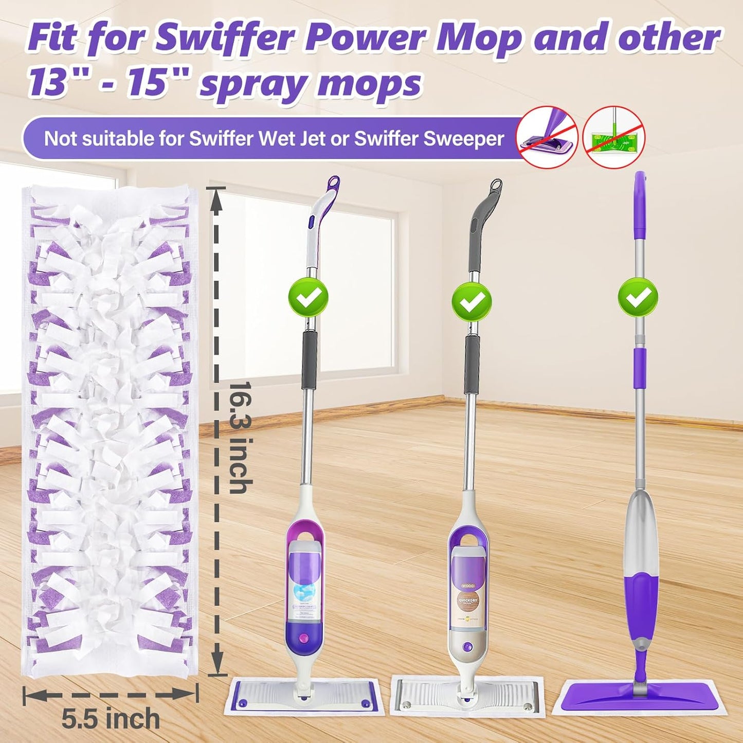 Mop Pads Refills for Swiffer Power Mop: 10 Pcs Wet Dry Disposable Pad for Multi-Surface Floor Cleaning - Mopping Replacement for Tile Hardwood - Sweeping Cloths for Home Kichen