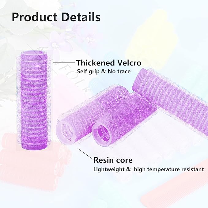 Hair Roller, 24PCS Self Grip Small Hair Curlers Set Nylon, Purple, Pro Salon Hairdressing Curler DIY Curly Hairstyle Hair Rollers Tools Rat Tail Comb for Women Medium Short Hair