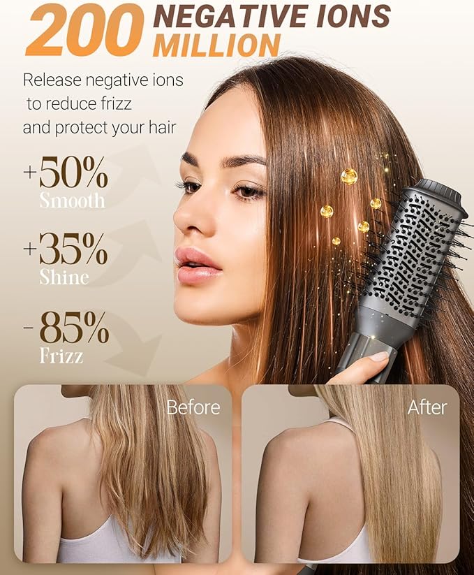 Hair Dryer Brush 6 in 1 Professional Hot Air Styler, 110,000 RPM High-Speed Negative Ionic Hair Dryer, Auto Wrap Curler Frizz-Free Blow Dryer Brush for Curling Volumizing Straightening Styling