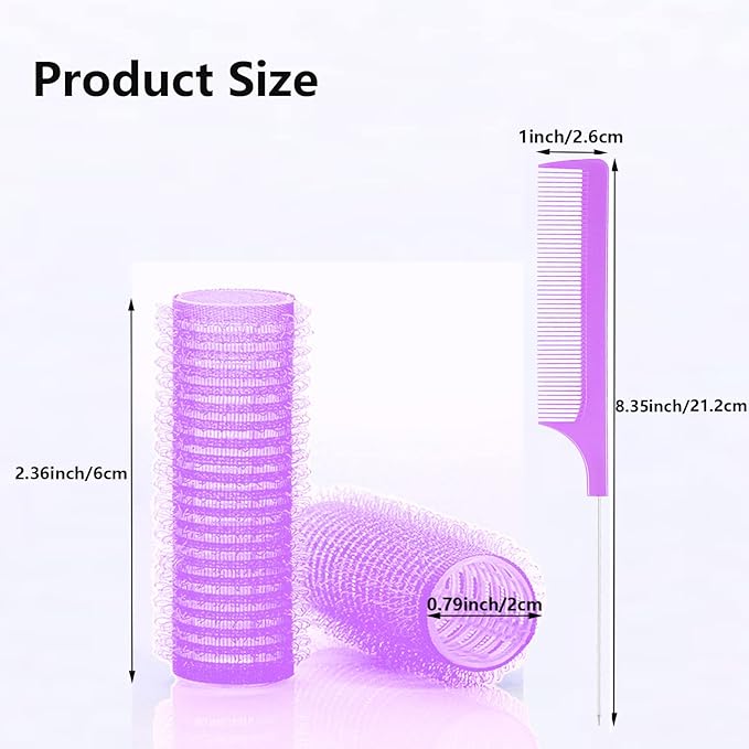 Hair Roller, 24PCS Self Grip Small Hair Curlers Set Nylon, Purple, Pro Salon Hairdressing Curler DIY Curly Hairstyle Hair Rollers Tools Rat Tail Comb for Women Medium Short Hair