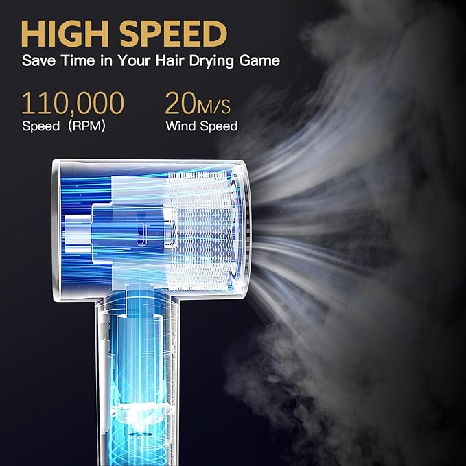 5 in 1 Hot Air Brush Hair Dryer Air Styler - 110,000 RPM Fast Drying, Curling, Straightening with Ceramic Coating & Negative Ion, No Heat Damage for All Hair Types, Includes Travel Case (Gold)