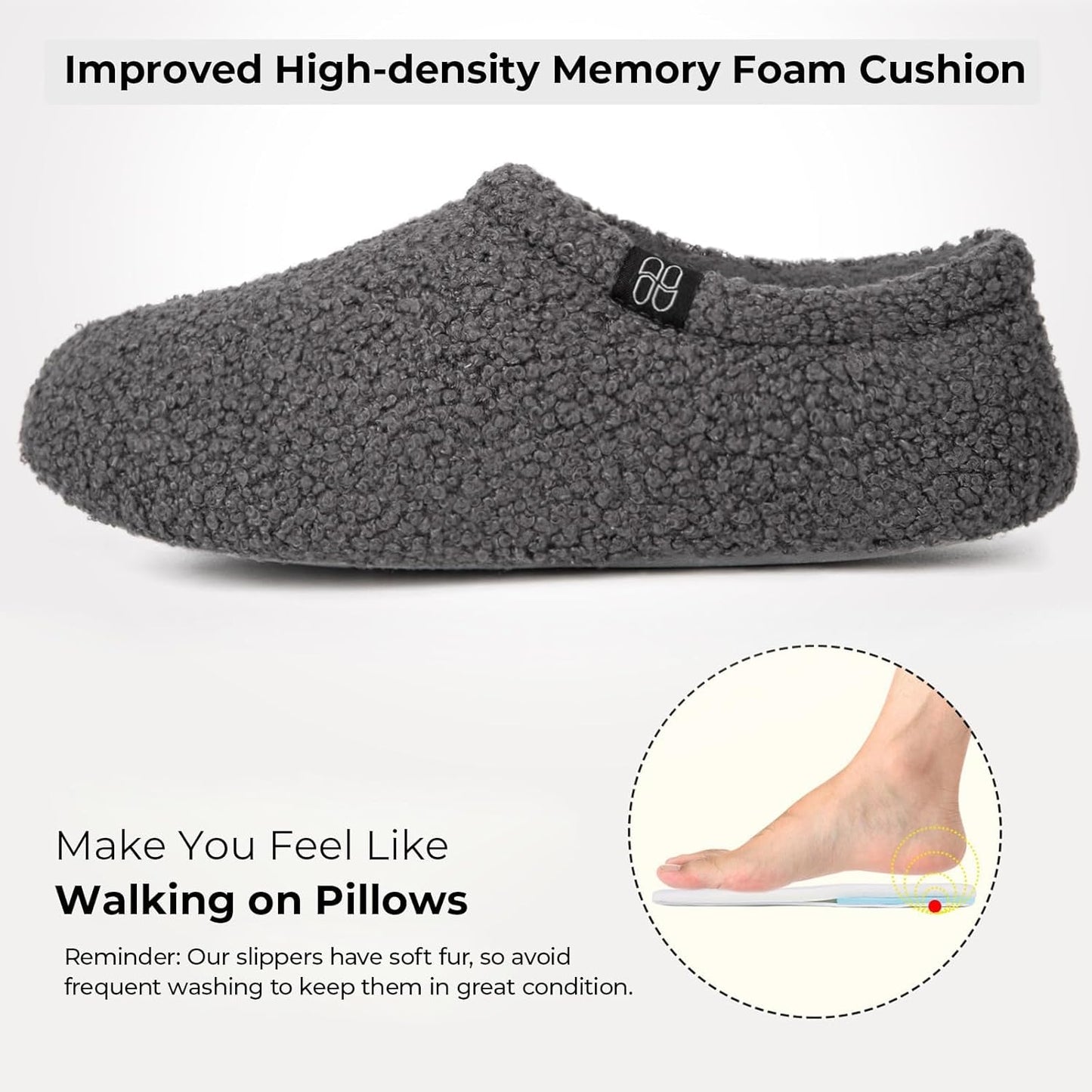 HomeTop Women's Fuzzy Curly Fur Memory Foam Loafer Slippers with Polar Fleece Lining