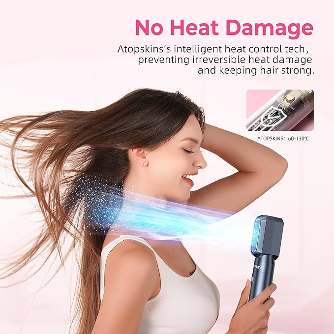 6 in 1 Blow Dryer Brush Set & Hot Air Styler, Negative Ionic Hair Dryer Brush Hair Styling Tools for Fast Drying Straightening Curling Voluming, Ideal Gifting for Women (Blue)