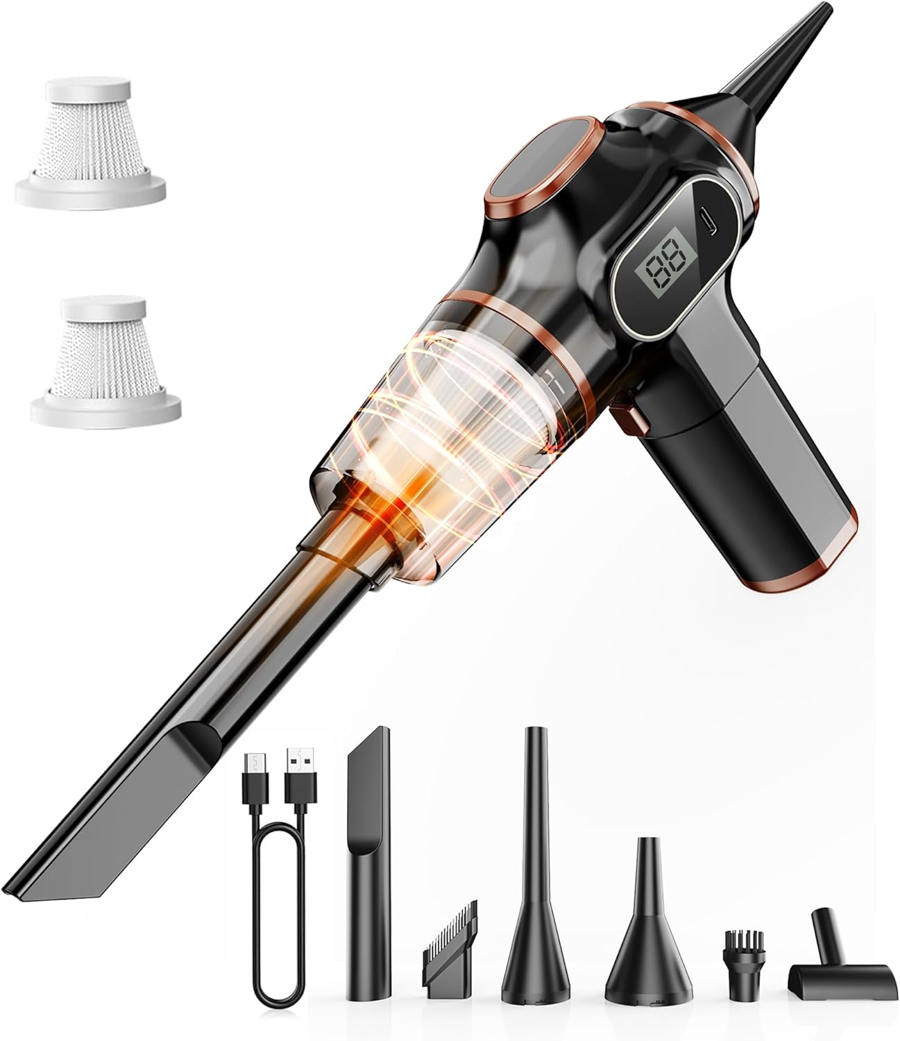 Portable Car Vacuum Cordless Mini Handheld Vacuums Cleaner High Power with LCD Display and Multi-Nozzles, Hand held Cleaners for Car, Home, Office, Sofa, Pet Hair,Keyboard (Black)