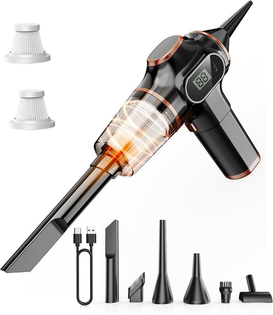 Portable Car Vacuum Cordless Mini Handheld Vacuums Cleaner High Power with LCD Display and Multi-Nozzles, Hand held Cleaners for Car, Home, Office, Sofa, Pet Hair,Keyboard (Black)