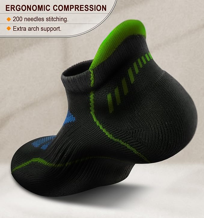 BULLIANT Men Running Socks 6Pairs-Ankle Athletic Socks Wicking Cushioned for Men Walking-Arch Compression Support