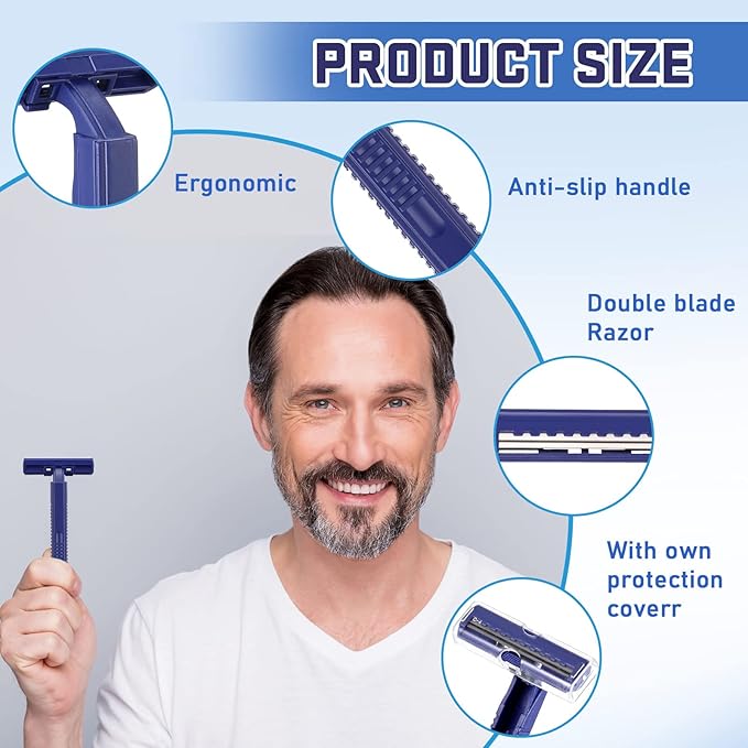 Chumia Twin Blade Razors for Men Stainless Steel Disposable Razors Men Bulk Plastic Shavers Multipurpose Portable Manual Disposable Shavers for Bathing Hotel Travel(1000 Pieces)
