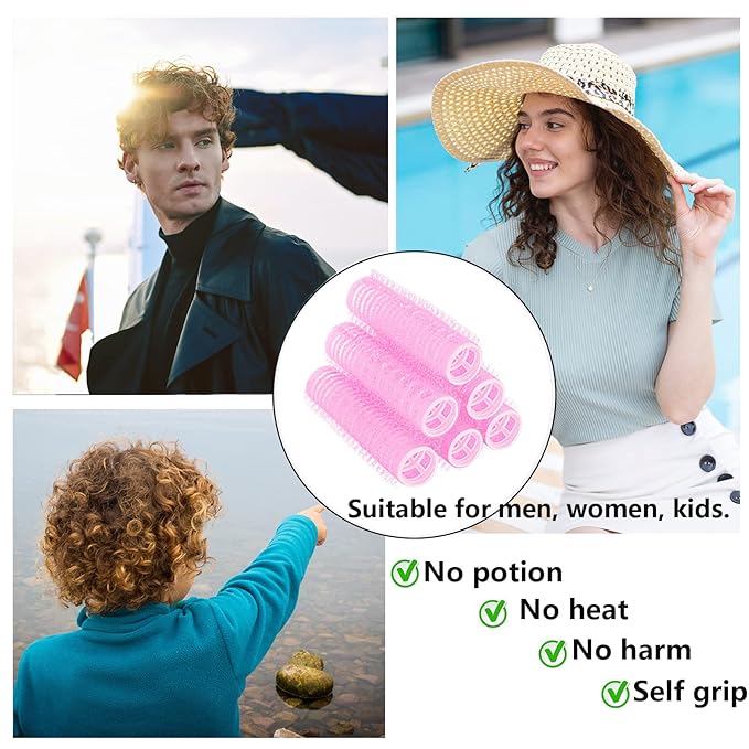 18PCS Self Grip Small Hair Curlers Heatless Roller Hair Curlers Pro Salon Hairdressing Curler DIY Curly Hairstyle Hair Rollers Tools Rat Tail Comb for Women Medium Short Hair(Pink)