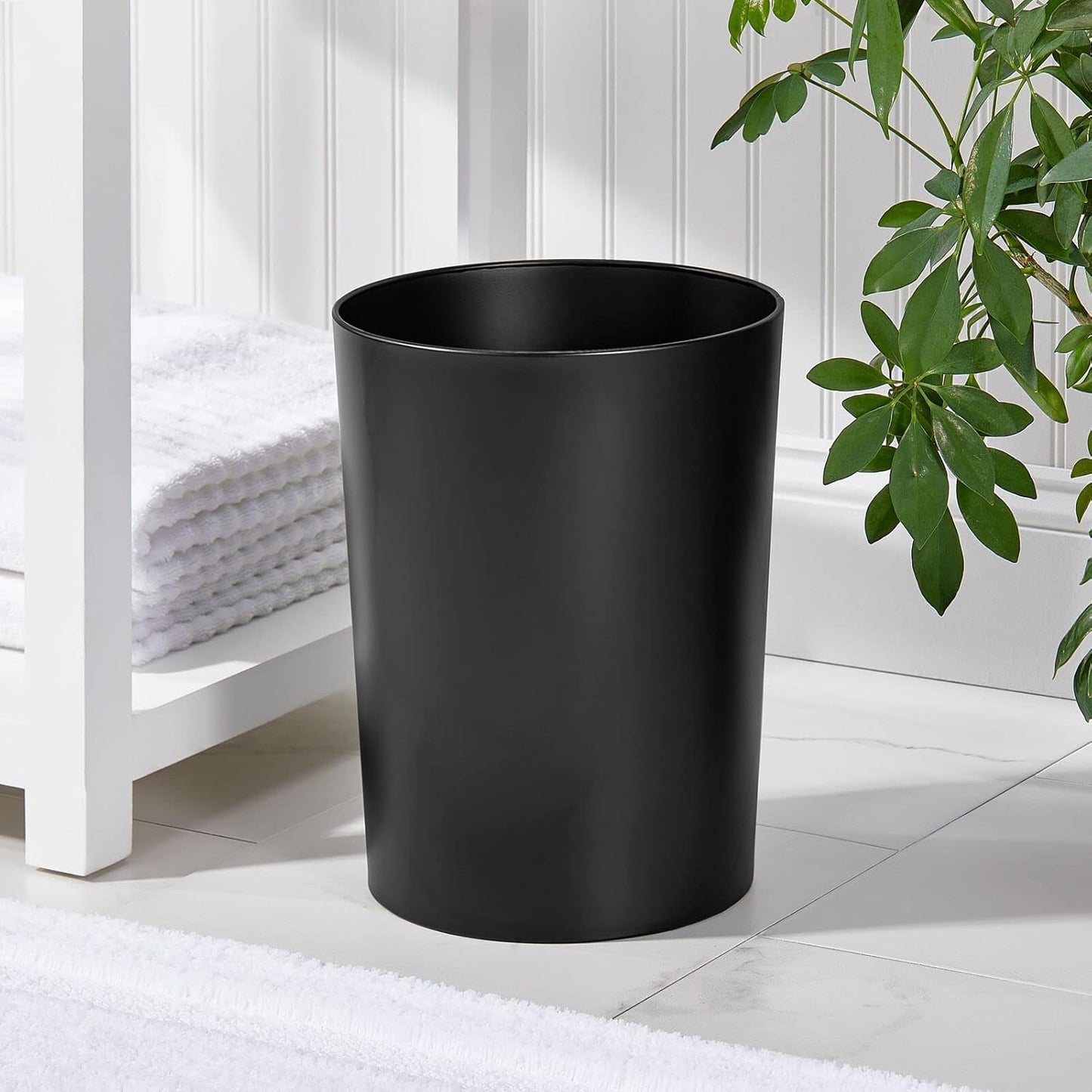 mDesign Stainless Steel Round Metal Trash Can, Small 2.8 Gallon Wastebasket, Garbage Bin for Bathroom, Bedroom, Kitchen, or Home Office, Holds Waste and Recycle, Matte Black