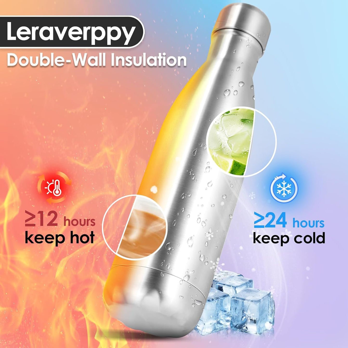 17oz Cola-Bottle Shaped Stainless Steel Leak-proof Water Bottle,Double Wall Vacuum Insulated Metal,Travel Mug For Sports Indoors & Outdoors,BPA-Free Kids Flasks,Silver(8 Pack)