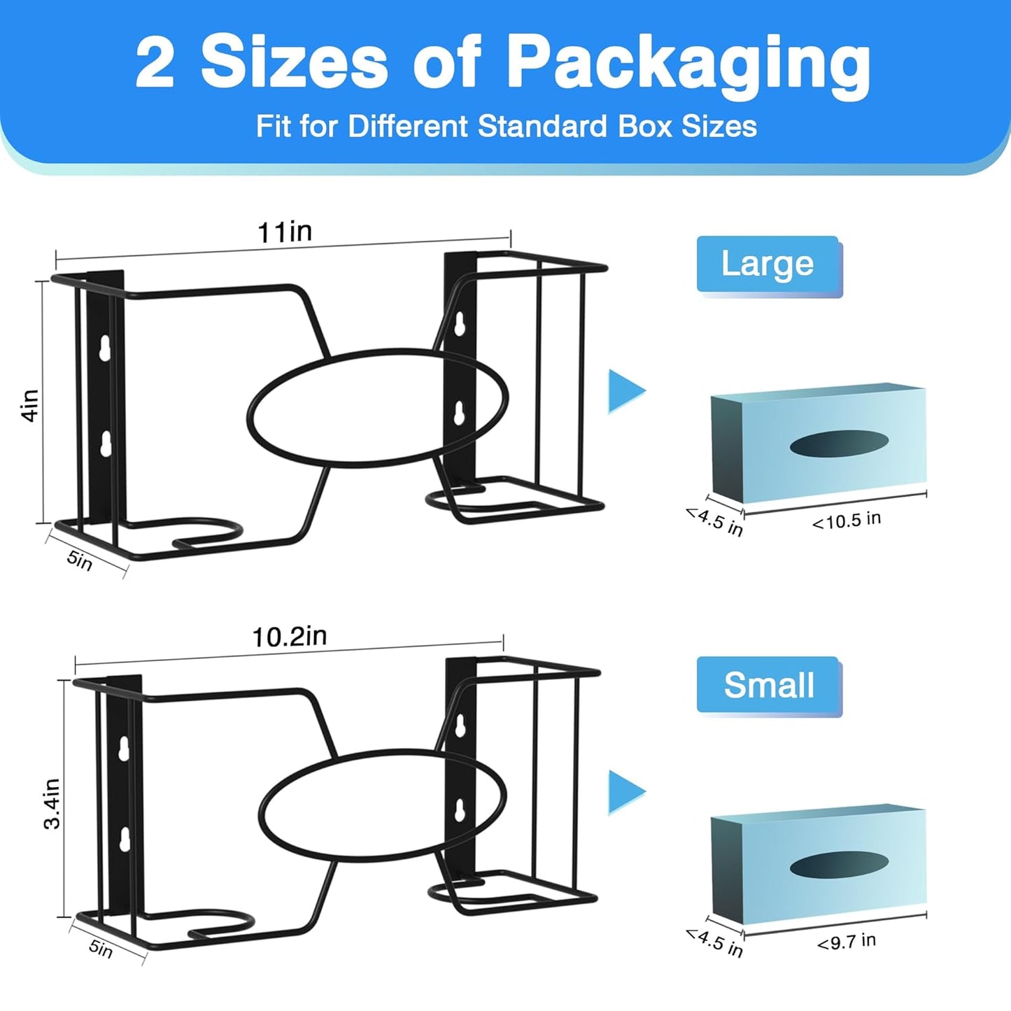 Glove Box Holder for Wall Mount, 2 Pack Disposable Glove Dispenser, Metal Box Organizer for Rubber Latex Gloves Organizer Facial Tissue - Two Size (Large+Small)