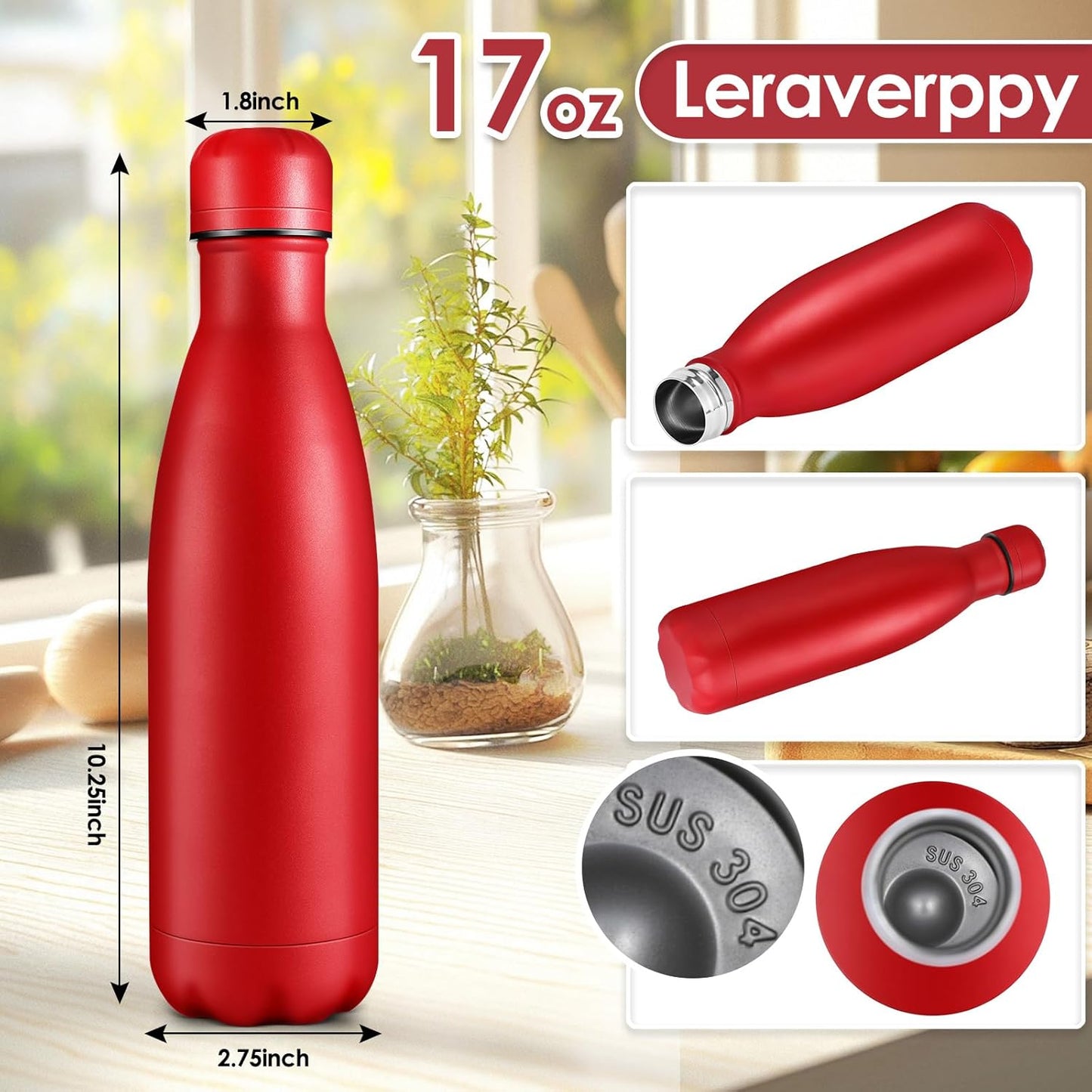 17oz Cola-Bottle Shaped Stainless Steel Leak-proof Water Bottle,Double Wall Vacuum Insulated Metal,Travel Mug For Sports Indoors & Outdoors,BPA-Free Kids Flasks,Assorted(8 Pack)