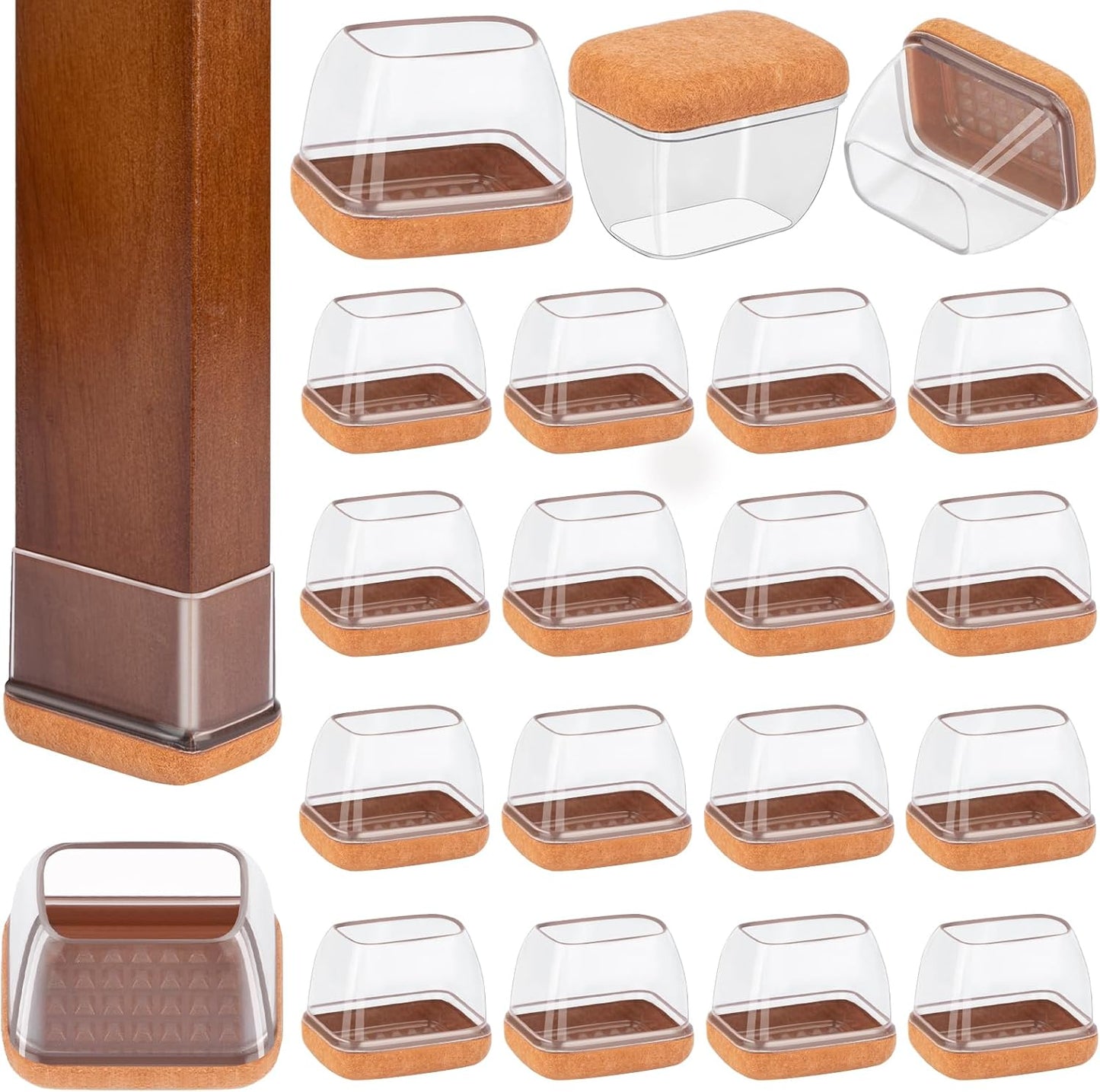 24 Pcs Rectangle Chair Leg Floor Protectors, Silicone Chair Leg Protectors for Hardwood Floors, High Elastic Chair Leg Cover for Chair Table Desk, Protect Wooden Floors from Scratching, Won't Tear