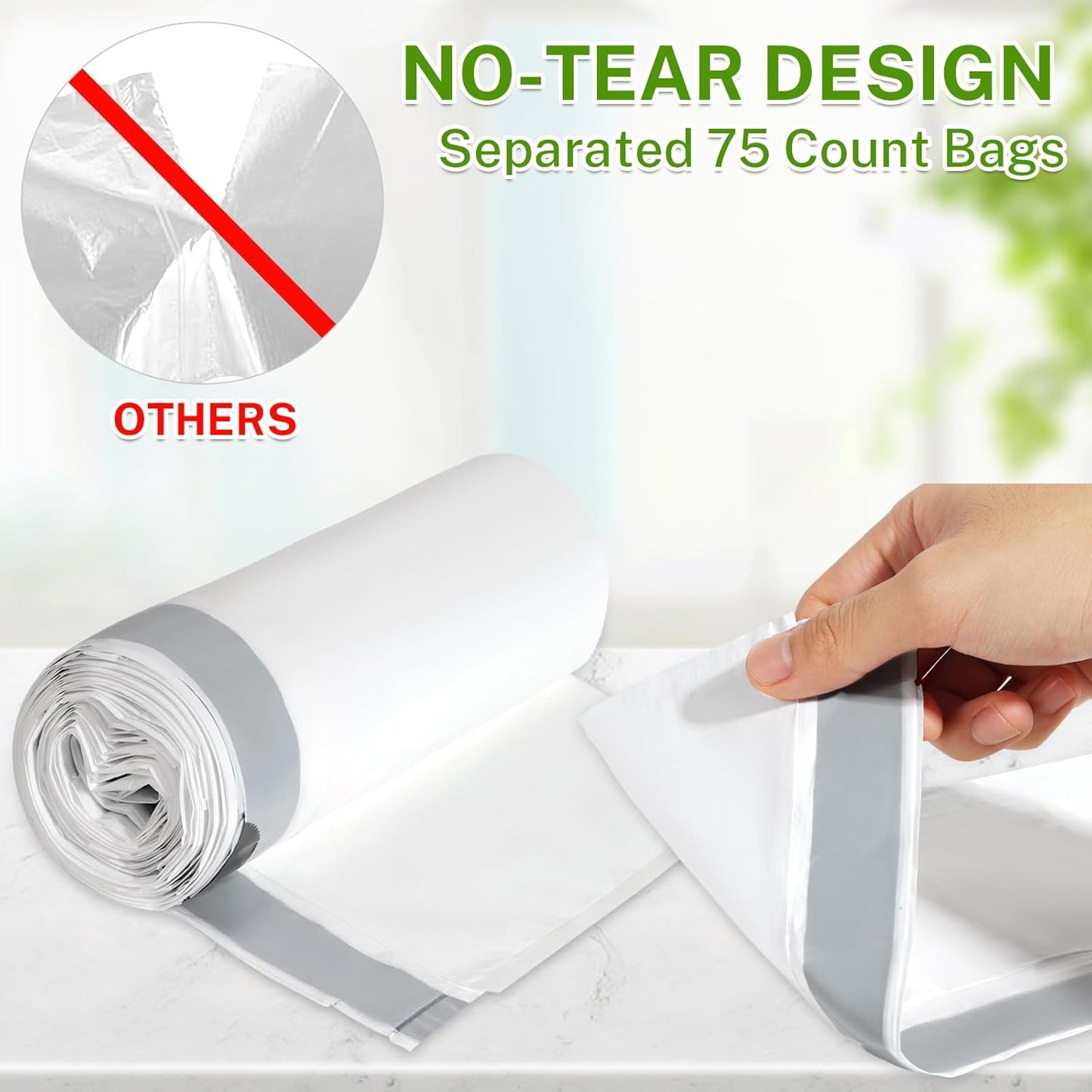 10 Gallon Trash Bags Drawstring, 1 Mil Thick White Garbage Bag for Office Kitchen, 75 Count