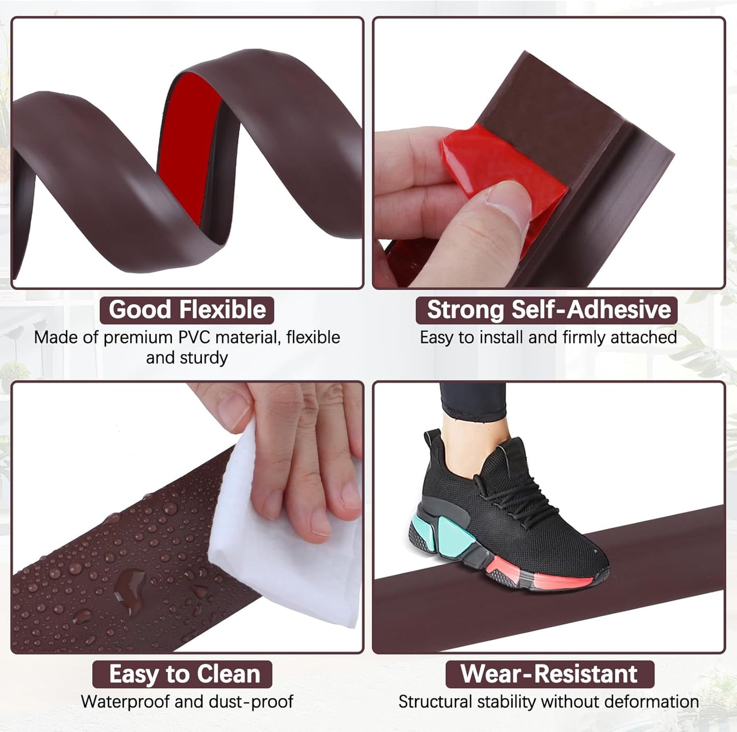 Vinyl Door Threshold Flooring Transition Strip Self Adhesive Carpet Edging Strip for Laminate Doorway Edge Threshold from 2/5" to 3/5" (Coffee, 3.3 Ft)
