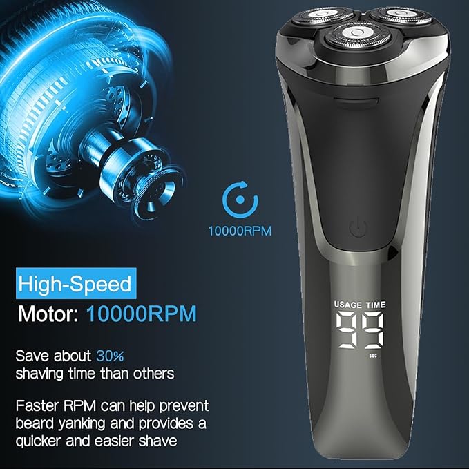 Snapbuy Electric Razor for Men, Snapbuy Electric Razor Pro of Father, 4D Floating Head Rotary Shaver, Ipx7 Waterproof Electrical Razors, Wet & Dry Fast Charging Electrical Shaver LCD Display (Gray)