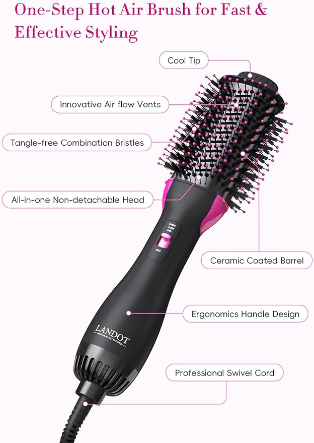Hair Dryer Brush Blow Out Brush - Hot Air Styler and Volumizer for Smooth, Frizz-Free Results - 60mm Oval Barrel HairDryer for Salon Blowout & Dry Quickly - One-Step Drying Volumizing Straightening
