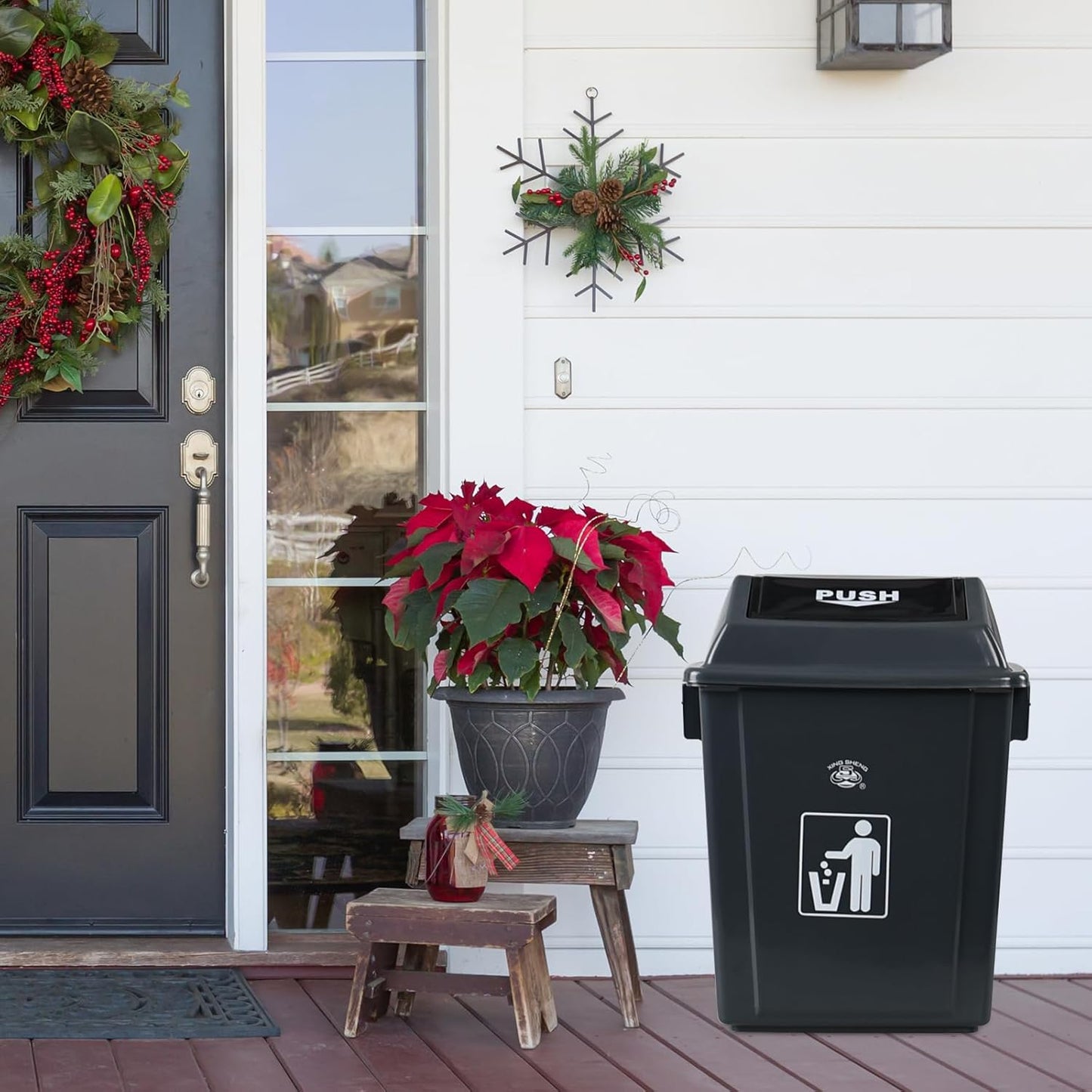 6 Gallon Plastic Swing Lid Garbage Can, Office Trash Can with Swing Top Lid, 4-Pack