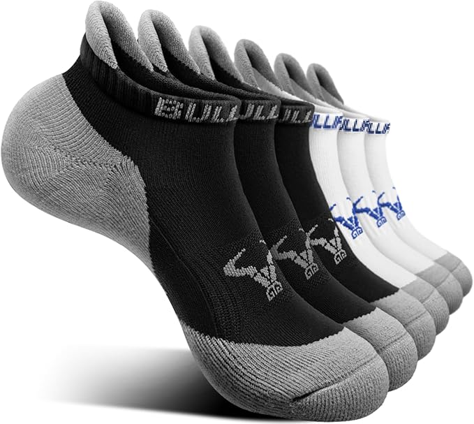 BULLIANT Men Running Socks 6Pairs-Ankle Athletic Socks Wicking Cushioned for Men Walking-Arch Compression Support