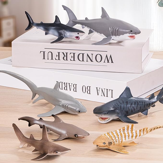 10PCS 5-8" Shark Toys for Toddlers, Sea Ocean Animals Bath Toys for Kids, Shark Figurines Cake Toppers Birthday Party Favors & Gifts for Kids