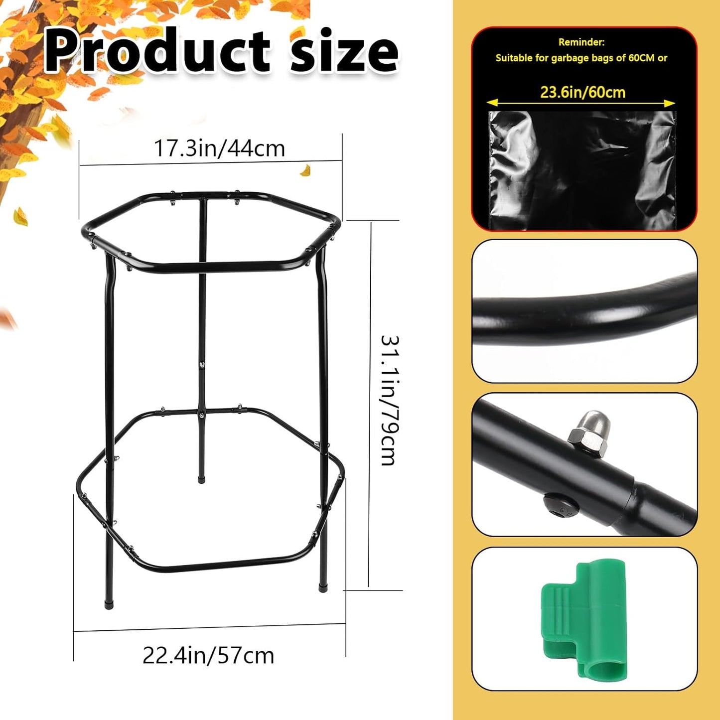 Garden Trash Bag Holder Stand, Metal Leaf Bag Holder, Frame Holds 30-55 Gallon Multi Use Bags, Outdoor Trash Bag Holder for Yard and Lawn Cleanup, Gardening, Camping, Parties