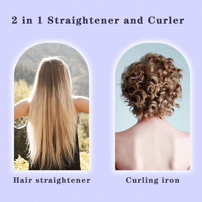 Hair Straightener for Women Flat Iron Hair Straightener and Curler 2 in 1 - Birthday Gift for Women & Mom, Hair Care for Mom & Girlfriend (Purple)