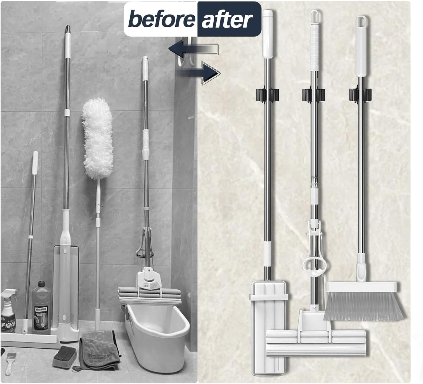 3-H Stainless Steel Broom Holder Wall Mount 50-Pack- Heavy Duty Mop Organizer, Wall Mounted Broom Storage with Secure Mounting for Kitchen Laundry Garage Bathroom (Space Saving)