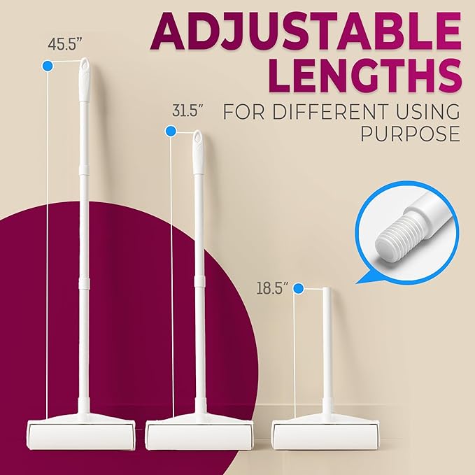 RainbowZone Large Lint Rollers plus 3 Rolls 9.5'' Extra Wide Total 300 sheets Giant Lint Roller Refills with 3 Extendable Long Handle for Pet Hair Removal and Household Cleaning (1 Roller + 3 Refills)