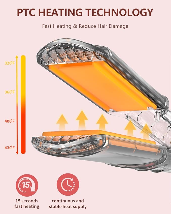 Hair Crimper Waver, Professional Hair Straightener Beach Waves Curling 4 Interchangeable Ceramic Plates, Hair Crimper Auto Temp Control Wide Plate Hairs Straightener & Styling Tool for All HairsTypes