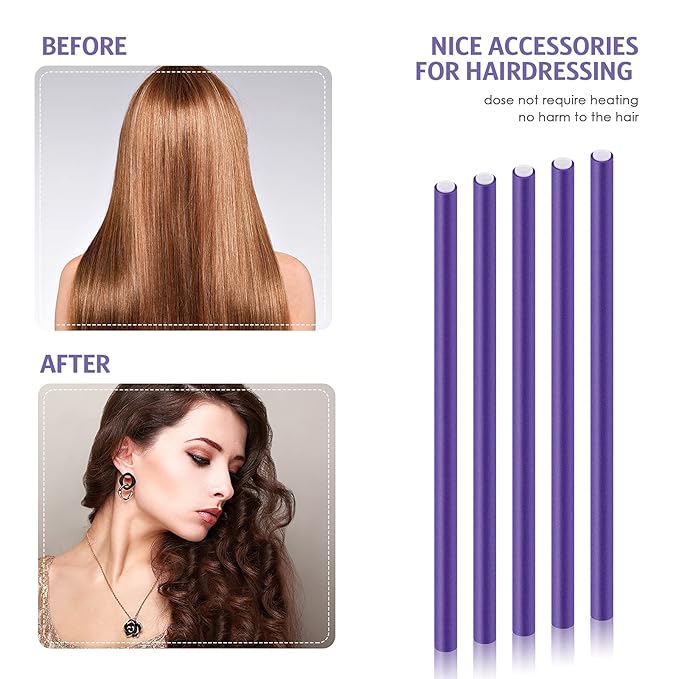 Chuangdi 20 Pcs Flexible Curling Rods Twist Foam Hair Rollers Soft Foam Hair Rods Rollers Curlers and Pintail Comb for Women Long and Short(0.31 x 9.4 Inch,Purple)