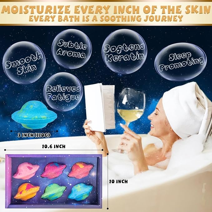 Light Up Bath Bombs with Surprise Light Cube Inside 18 Set 4 Ounce Big Size Romantic Saturn Natural Organic Saturn Bubble Bath Shower Bomb for Women Handmade Bubble Relaxing Spa Gift Bath Skin (6PCS)