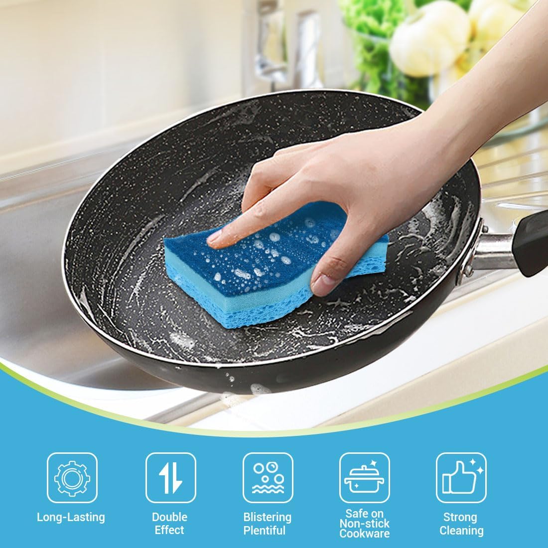 AIDEA Sponges Kitchen, Non-Scratch Scrub Sponge, 24Count, Sponges for Non-Stick Cookware, Kitchen Sponge for Dishes, Cleans Fast Without Scratching, Cleaning Power for Kitchen, Bathroom, Household