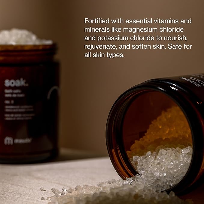 Maude Soak No. 3 - Nourishing Mineral Bath Salts - Hand-Harvested Dead Sea Salt with Magnesium & Potassium Chloride - Soften & Rejuvenate Skin - Notes of Sandalwood & Eucalyptus (8 oz)